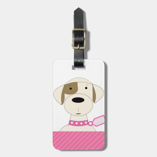 Étiquette À Bagage Chien de dessin avec collier rose (Devant Vertical)