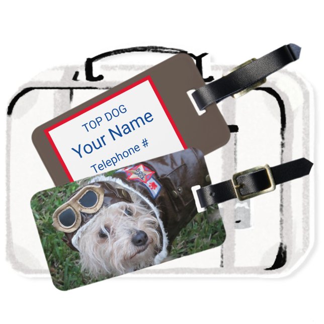 Étiquette À Bagage Chien de dessus mignon en Aviator Uniform (Créateur téléchargé)