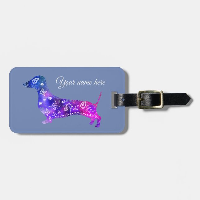 Étiquette À Bagage Chien de mandala, bracelet en cuir d'étiquette de (Devant horizontal)