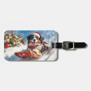 Étiquette À Bagage Chien de Montagne bernois en luge Noël