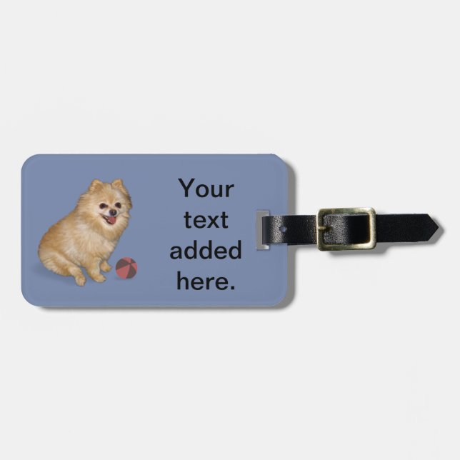 Étiquette À Bagage Chien de Pomeranian avec la boule (Devant horizontal)