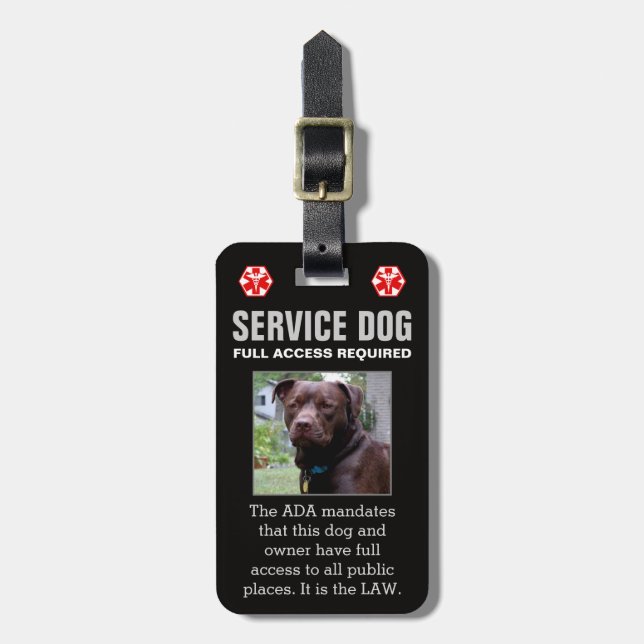Étiquette À Bagage Chien de service - noir - insigne requis par accès (Devant Vertical)