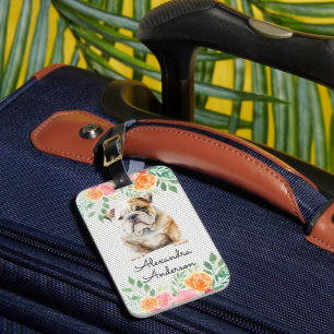 Étiquette À Bagage Chien de taureau personnalisé Puppy Floral