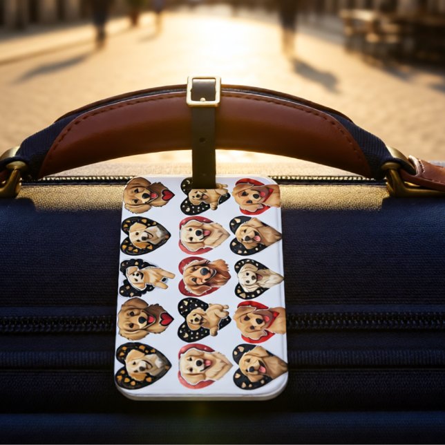 Étiquette À Bagage Chien de Valentine Golden Retriever (Golden Retriever Sweethearts Pattern in Cozy Style Luggage Tag)
