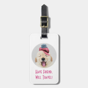 Étiquette À Bagage Chien et chat mignons, voyage, message de nom pers
