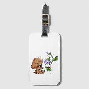Étiquette À Bagage Chien et fleur