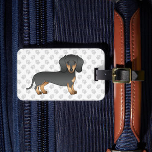 Étiquette À Bagage Chien et texte noir et tan lisse cheveux Dachshund