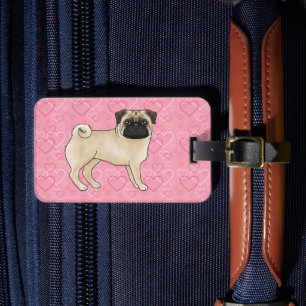 Étiquette À Bagage Chien Fawn Pug Dessin Animé Balais Amour Motif Cœu