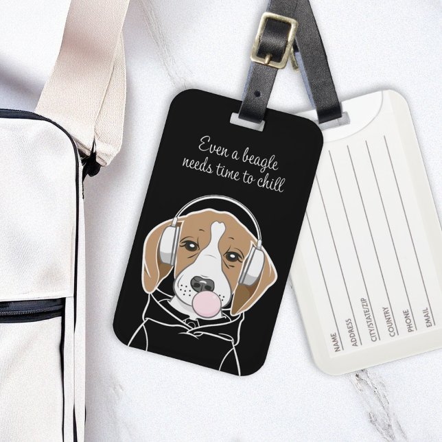 Étiquette À Bagage Chien frais avec Bubblegum mignon Beagle amusant (Créateur téléchargé)
