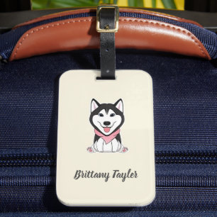 Étiquette À Bagage Chien husky noir et blanc mignon