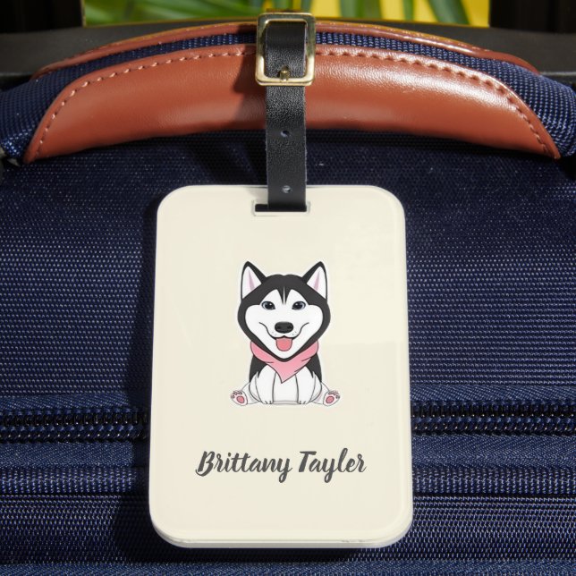 Étiquette À Bagage Chien husky noir et blanc mignon (Insitu Rectoal 2)