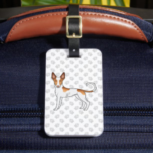 Étiquette À Bagage Chien Ibizan Hound à poil lisse blanc et rouge ave