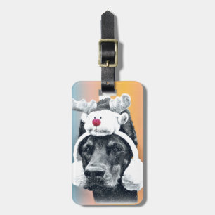 Étiquette À Bagage Chien portant un Casquette de rennes