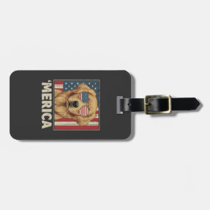 Étiquette À Bagage Chien Retriever doré vintage drapeau 'Merica