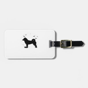 Étiquette À Bagage Chien Shiba Inu � Silhouette de lune d'Halloween O