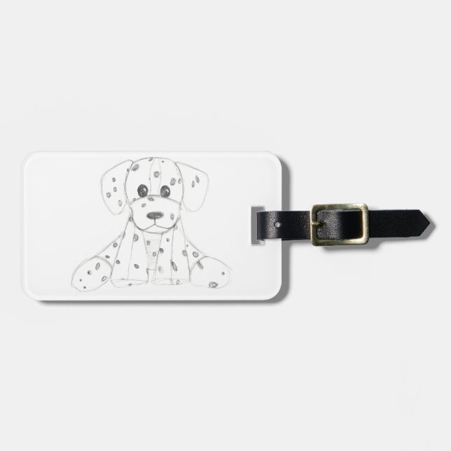 Étiquette À Bagage chien simple doodle enfants noir blanc dalmate (Devant horizontal)