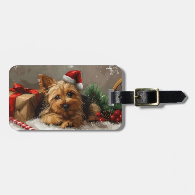 Étiquette À Bagage Chien Terrier Australien Noël Festif (Devant horizontal)