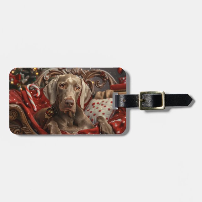 Étiquette À Bagage Chien Weimaraner Noël Festif (Devant horizontal)