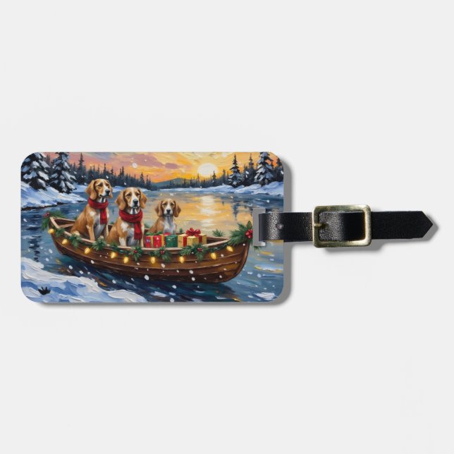 Étiquette À Bagage Chiens Afghans Noël Bateau Fêtes (Devant horizontal)