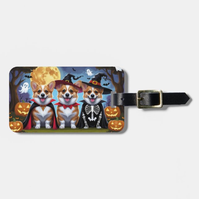Étiquette À Bagage Chiens de Corgi Citrouille Halloween Funny (Devant horizontal)