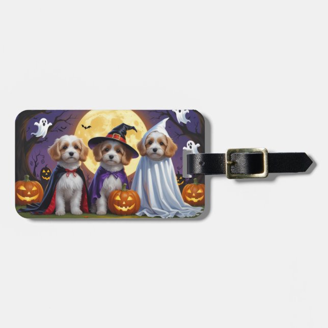 Étiquette À Bagage Chiens de Coton De Tulear Citrouille Halloween Fun (Devant horizontal)