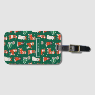 Étiquette À Bagage Chiens de Noël verts personnalisés