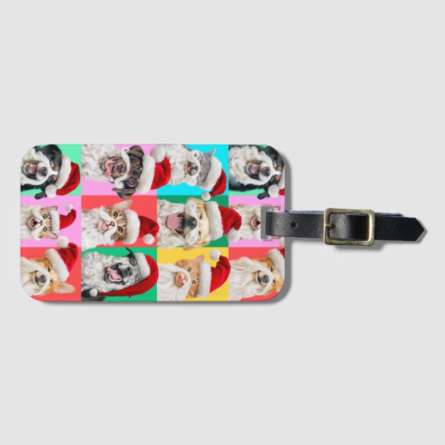 Étiquette À Bagage Chiens et chats avec barbe de Père Noël (Devant Horizontal)