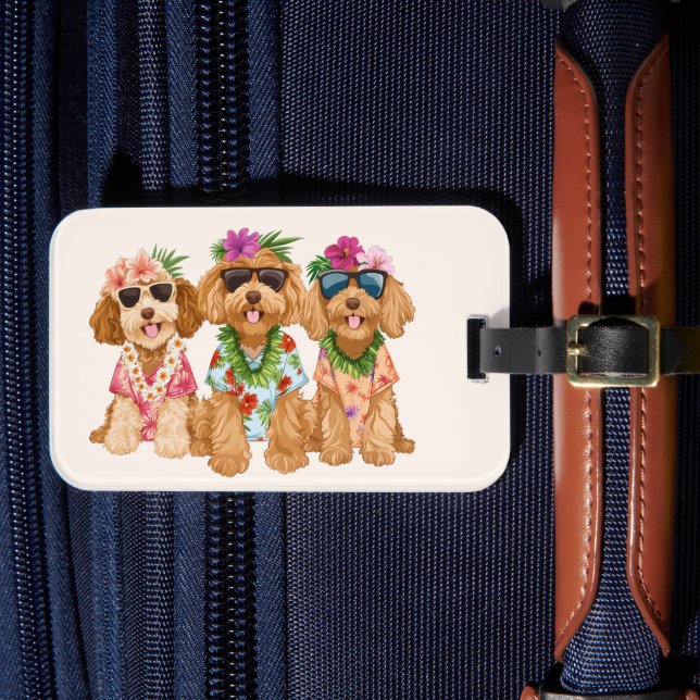 Étiquette À Bagage Chiens Goldendoodle Hawaïens Lei de Fleurs (Insitu Rectoal 4)