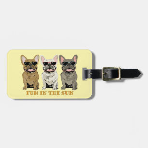 Étiquette À Bagage Chiens mignons, amusement au soleil, Bouledogues F