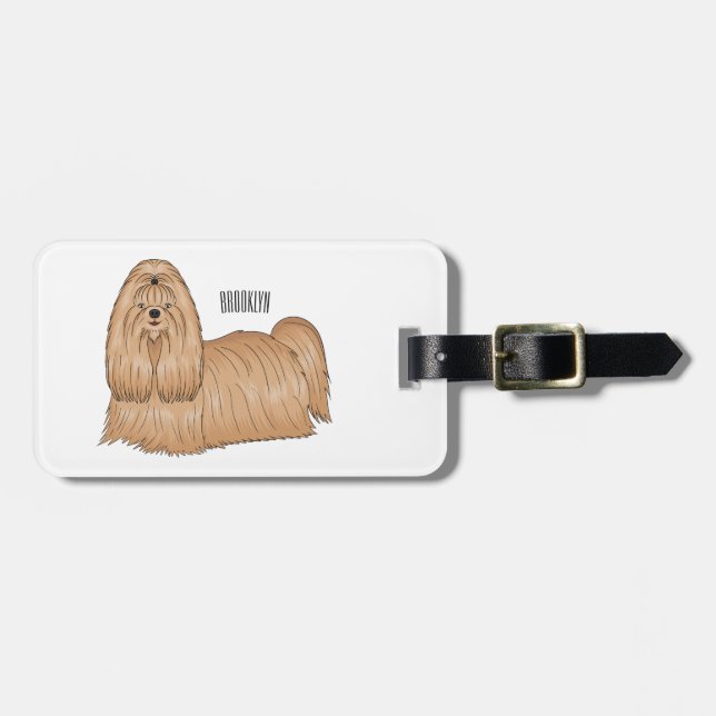 Étiquette À Bagage Chih tzu long cheveux dessin de chien (Devant horizontal)