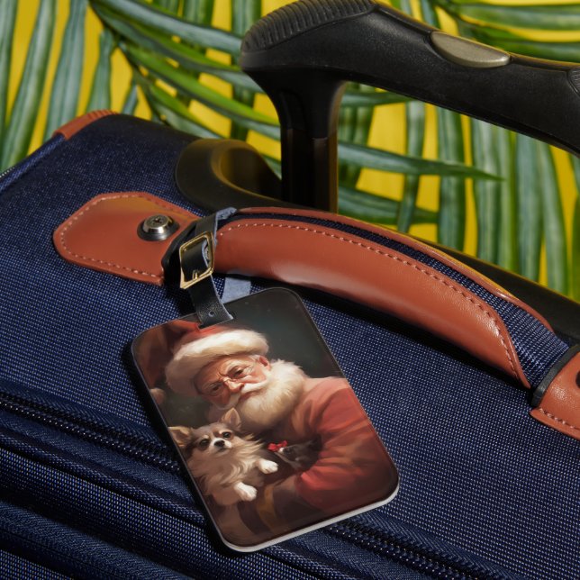Étiquette À Bagage Chihuahua avec Noël Festif du Père Noël (Insitu Rectoal 1)
