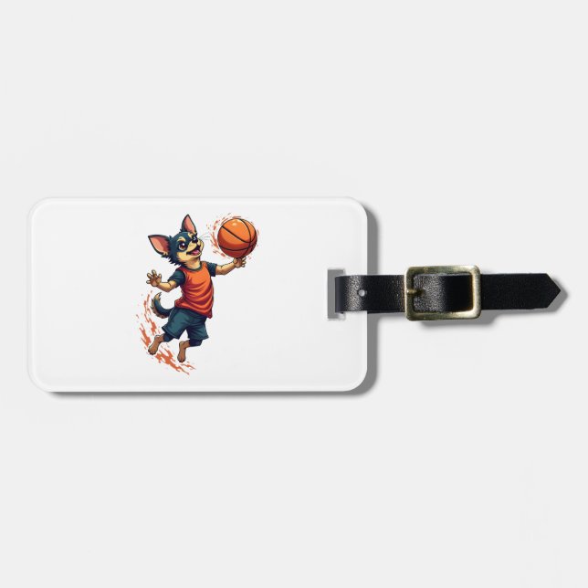 Étiquette À Bagage Chihuahua  Basketball  Player  Sport  Dunk  (Devant horizontal)