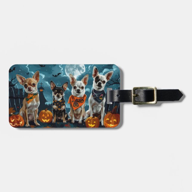 Étiquette À Bagage Chihuahua Halloween Épouvantable (Devant horizontal)
