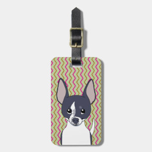 Étiquette À Bagage Chihuahua noir et blanc Chevron or rose vert
