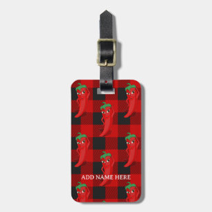 Étiquette À Bagage Chili Pepper Buffalo Plaid Motif noir et rouge