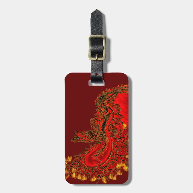 Étiquette À Bagage Chine Dragon rouge et or design (Devant Vertical)