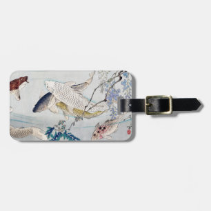 Étiquette À Bagage Chinoiserie Carpe Koï et Imprimé de Glycine Violet