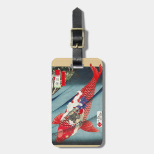 Étiquette À Bagage Chinoiserie Carpe Koï Rouge et Impression de Garço