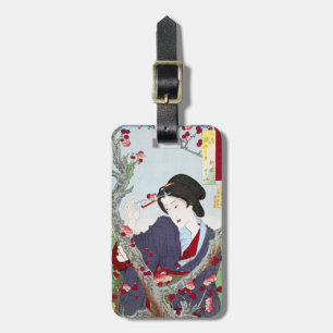 Étiquette À Bagage Chinoiserie Dame japonaise et fleur de cerisier ro