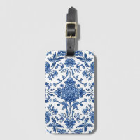 Chinoiserie florale bleue sur fond blanc aquarelle