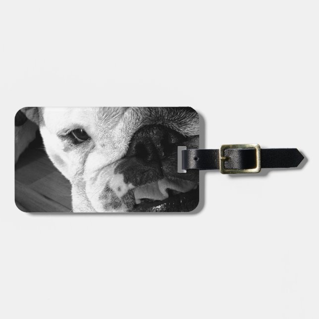 Étiquette À Bagage Chiot anglais noir et blanc de bouledogue (Devant horizontal)