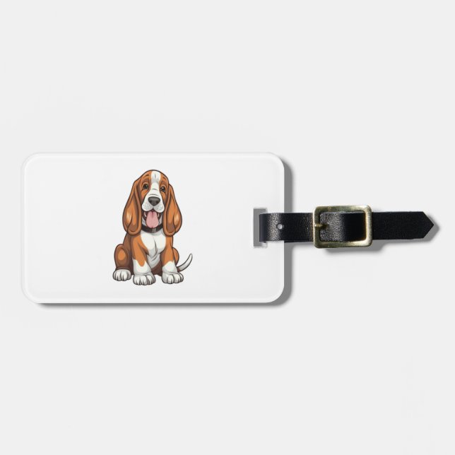 Étiquette À Bagage Chiot Kawaii Basset (Devant horizontal)