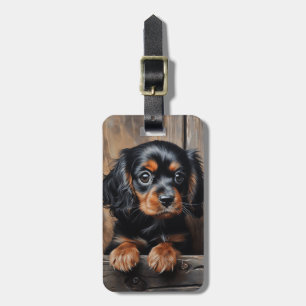Étiquette À Bagage Chiot noir et tan Cavalier