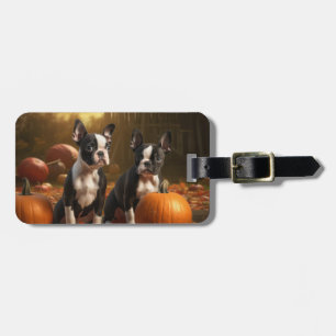 Étiquette À Bagage Chiots Boston Terrier Délice d'Automne Citrouille