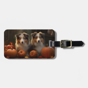 Étiquette À Bagage Chiots Rough Collie Délice d'automne Citrouille