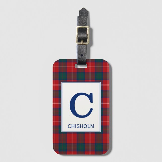 Étiquette À Bagage Chisholm Tartan Motif rouge et bleu (Devant Vertical)
