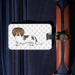 Étiquette À Bagage Chocolat & Tan Piebald Cheveux longs Dachshund & P