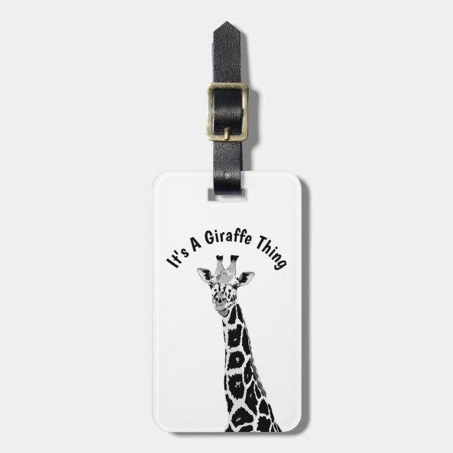Étiquette À Bagage Chose de girafe noir blanc gris Art numérique (Devant Vertical)
