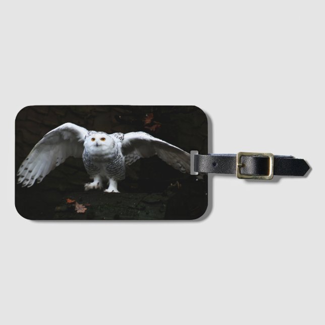 Étiquette À Bagage Chouette à neige avec ailes ouvertes bc ltcna (Devant Horizontal)