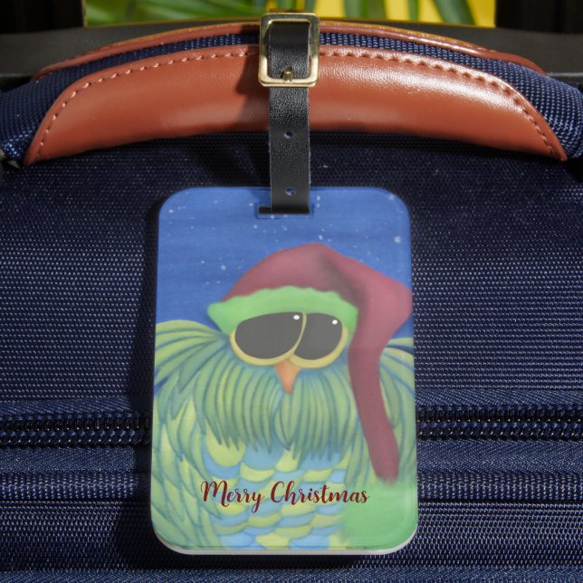 Étiquette À Bagage Chouette adorable avec chapeau de Santa (Insitu Rectoal 2)